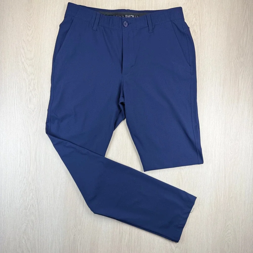 Under Armour Mens Navy Blue Performance Golf Pants 34x34 Straight Leg Flat Front